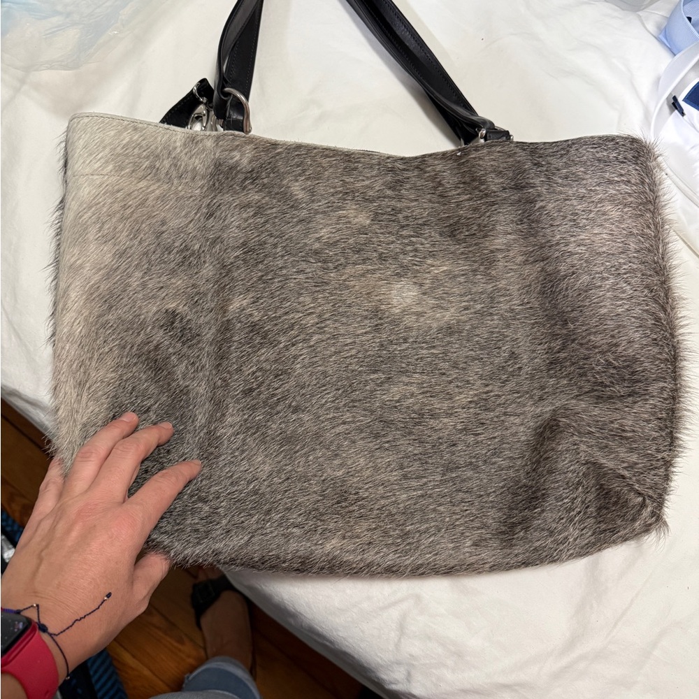 SATCHEL Gray and Black real leather  / fur shoulder bag